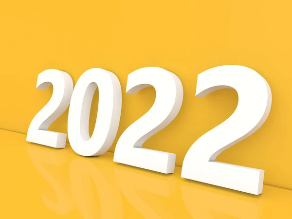 2022 Números Brancos Sobre Fundo Amarelo Renderizar Ilustração — Fotografia de Stock