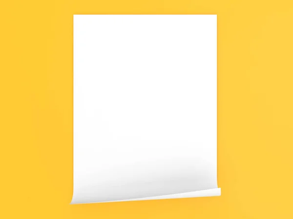 Curled Sheet Paper Yellow Background Render Illustration — Stock Photo, Image