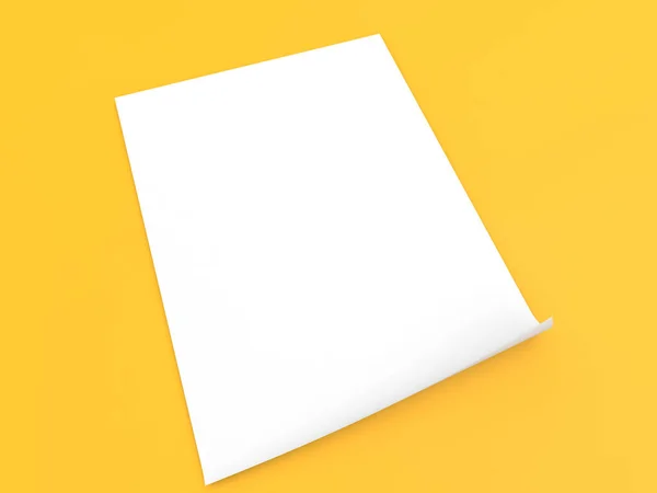 Czysta Kartka Papieru Żółtym Tle Ilustracja Renderowania — Zdjęcie stockowe
