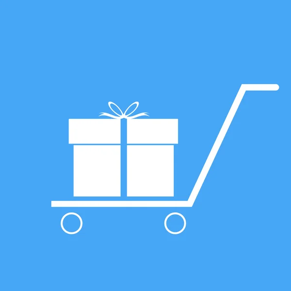 Shopping trolley with gift box. Vector illustration. — Stock Vector