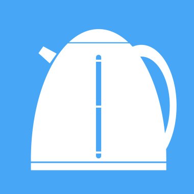 Mavi arka plan üzerinde simge elektrikli su ısıtıcısı.