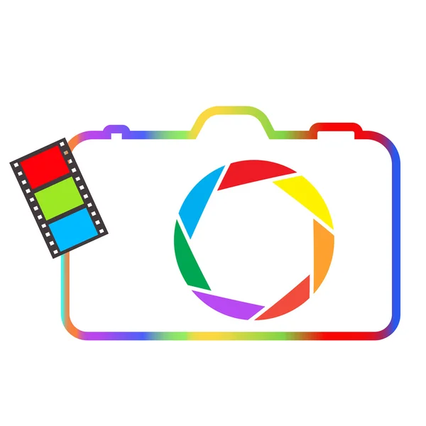 Caméra multicolore avec film sur fond blanc . — Image vectorielle