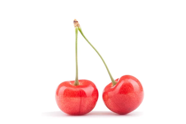 Two ripe cherry on a white background. — Stock Photo, Image