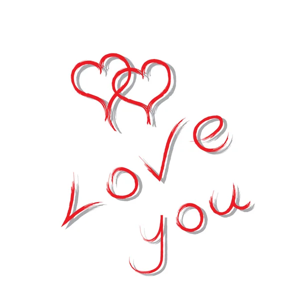 Inscription love you and two drawn hearts. Vector illustration. — Stock Vector