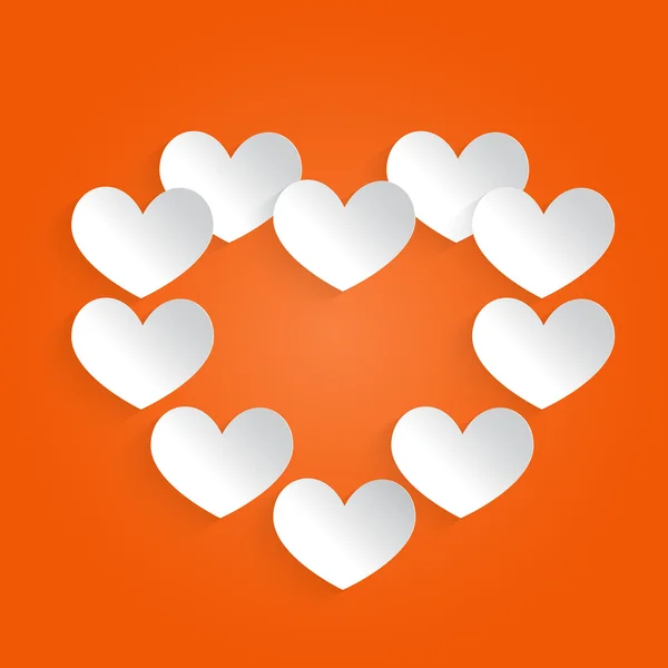 Vitt hjärta på en orange bakgrund. — Stock vektor