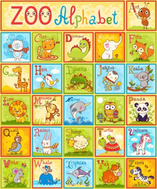 Zoo alphabet design in a colorful style
