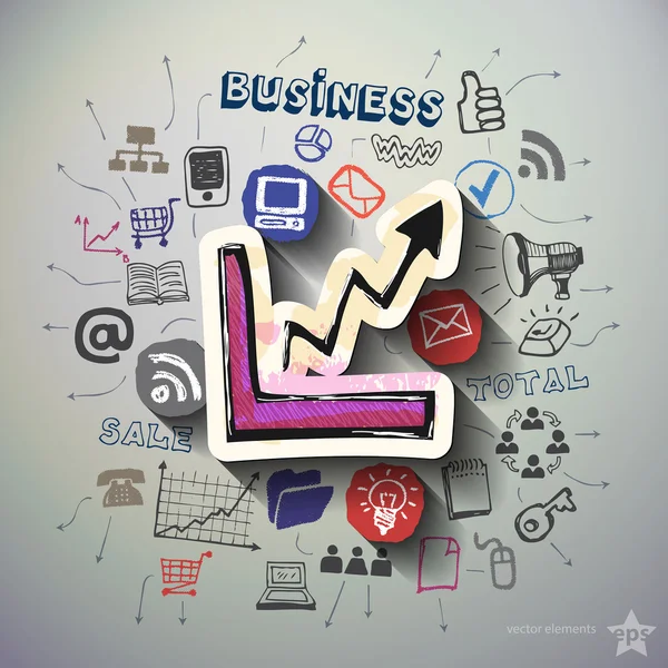 Collage de negocios con iconos de fondo — Vector de stock