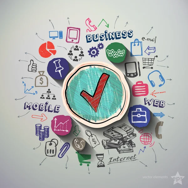 Collage de negocios con iconos de fondo — Vector de stock