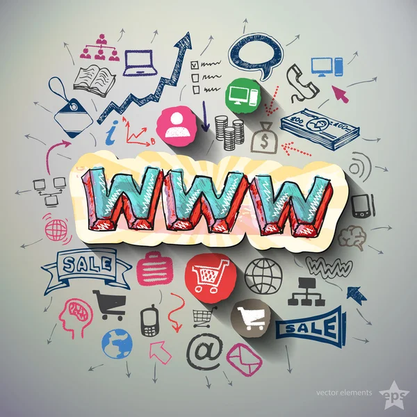 Collage de marketing en Internet con iconos de fondo — Vector de stock