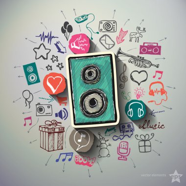 Eğlence ve müzik simgeleri arka plan ile kolaj