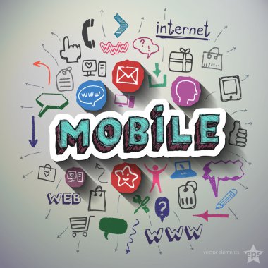 Simgeleri arka plan ile Mobil Internet kolaj