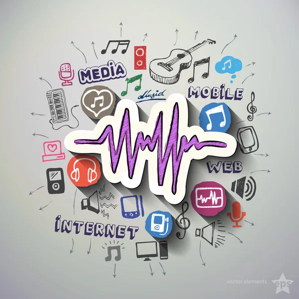 Eğlence ve müzik simgeleri arka plan ile kolaj