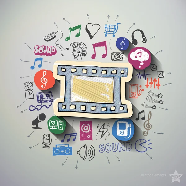 Eğlence ve müzik simgeleri arka plan ile kolaj