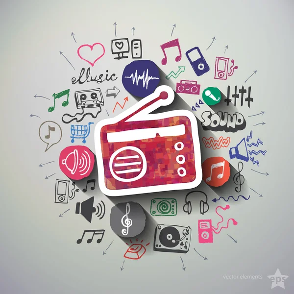 Collage di musica e intrattenimento con sfondo icone — Vettoriale Stock