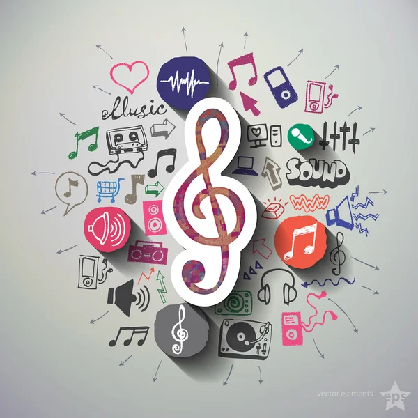 Simgeleri arka plan ile müzik ve eğlence kolaj