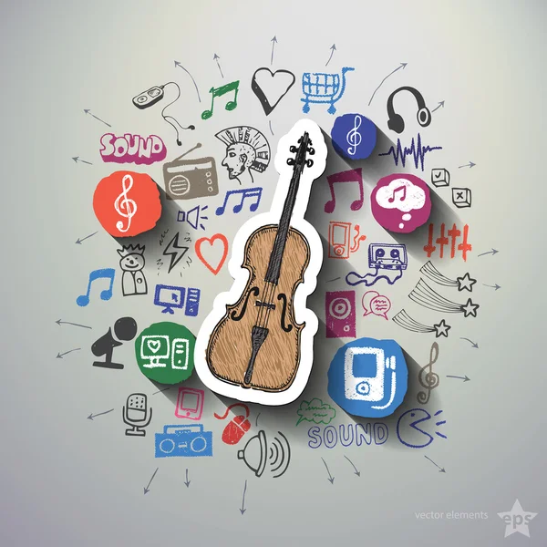 Music and entertainment collage with icons background — Stock Vector