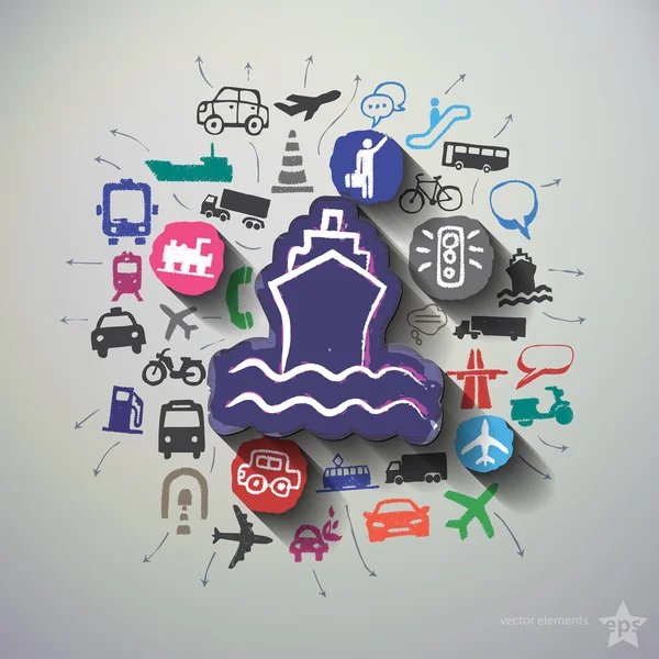 Collage de transporte con iconos de fondo — Vector de stock