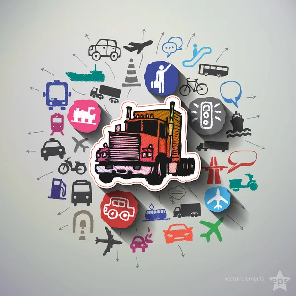 Collage de transporte con iconos de fondo — Vector de stock