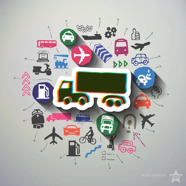 Transportation collage with icons background — Stock Vector