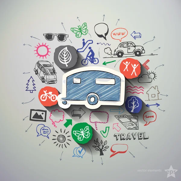 Travel collage with icons background — Stock Vector