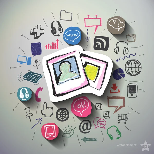 Collage de redes sociales con los iconos de fondo — Vector de stock