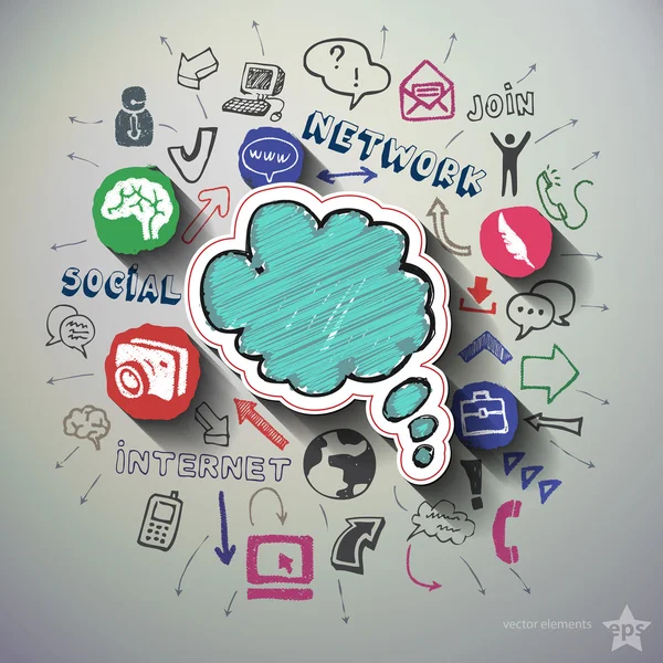 Collage de redes sociales con iconos de fondo — Vector de stock