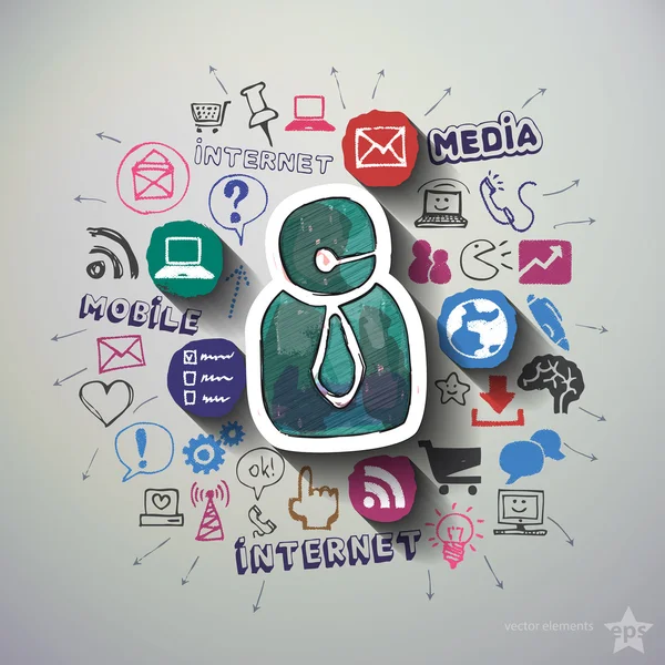 Mediów społecznych kolaż z tło ikony — Wektor stockowy