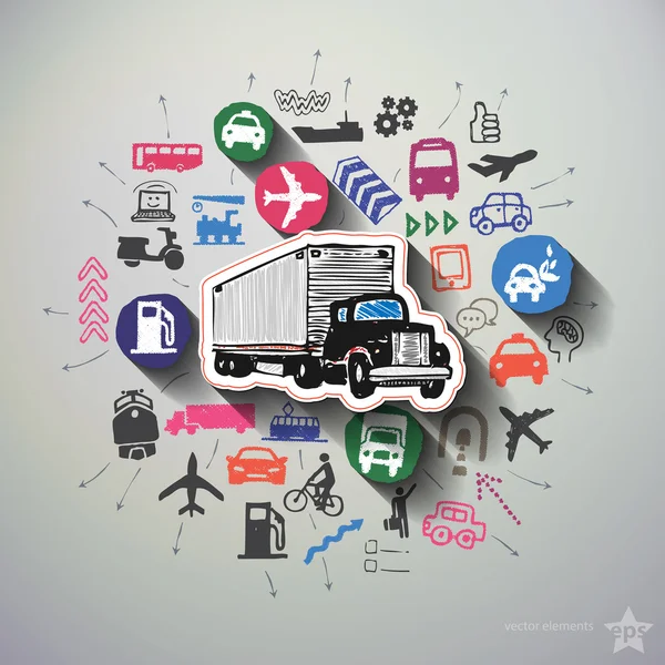 Transportation collage with icons background — Stock Vector