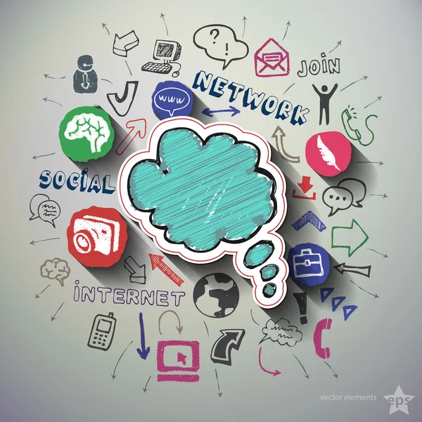 Social networking collage with icons background — Stock Vector