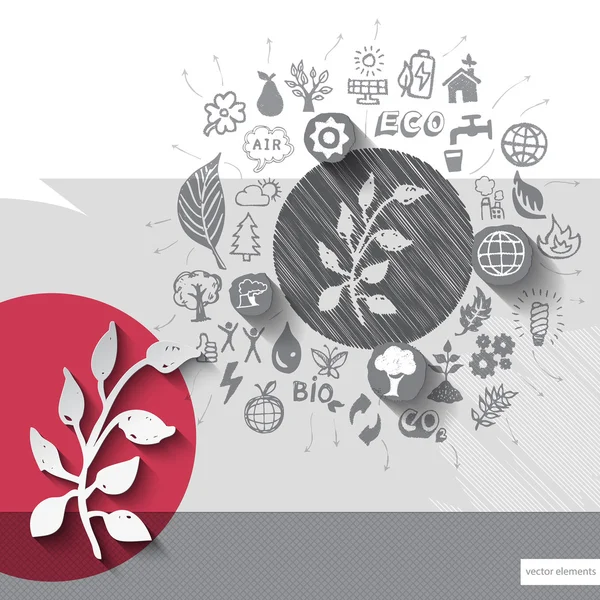Papír- és kézzel rajzolt gyógynövény emblémáját, a háttér ikonok — Stock Vector