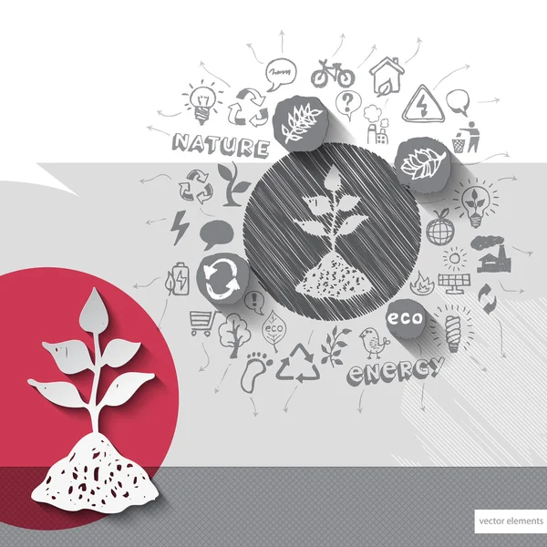 Papír- és kézzel rajzolt gyógynövény emblémáját, a háttér ikonok — Stock Vector