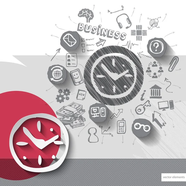 纸和手绘制的时钟会徽与图标背景 — 图库矢量图片