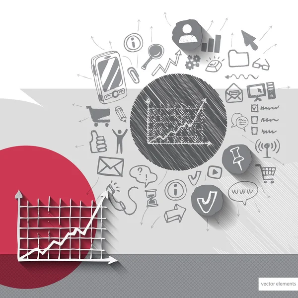 Diagrama gráfico dibujado a mano y papel emblema con iconos de fondo — Vector de stock