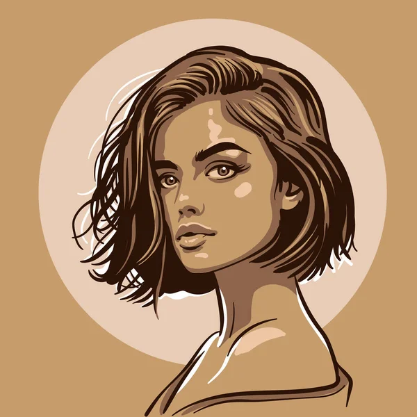 Retrato de menina bonita. Estilo dos desenhos animados. Desenho digital vetor desenho mão. Ilustração. — Vetor de Stock