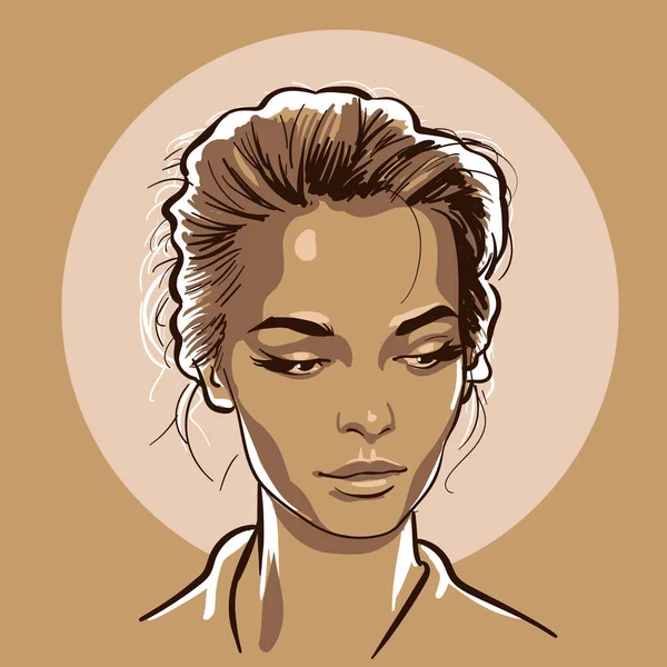 Hermoso retrato de chica. Estilo de dibujos animados. Dibujo digital dibujo a mano vector. — Archivo Imágenes Vectoriales