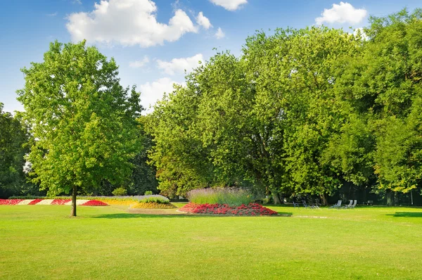 Letní park s krásnými záhony — Stock fotografie