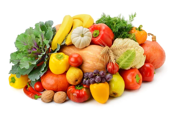 Buah-buahan dan sayur-sayuran terisolasi pada latar belakang putih — Stok Foto