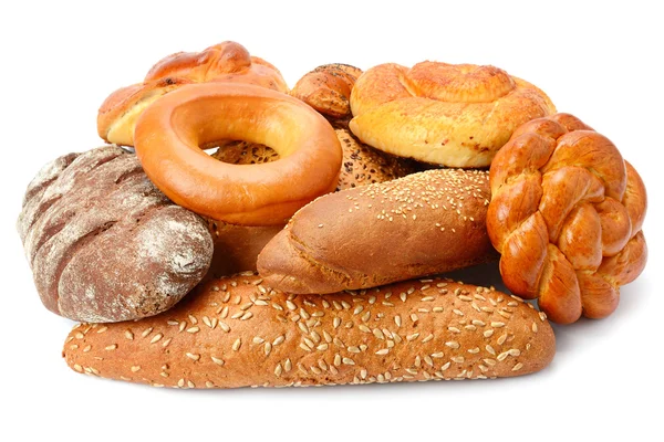Chléb a pekařské výrobky, které jsou izolované na bílém pozadí — Stock fotografie