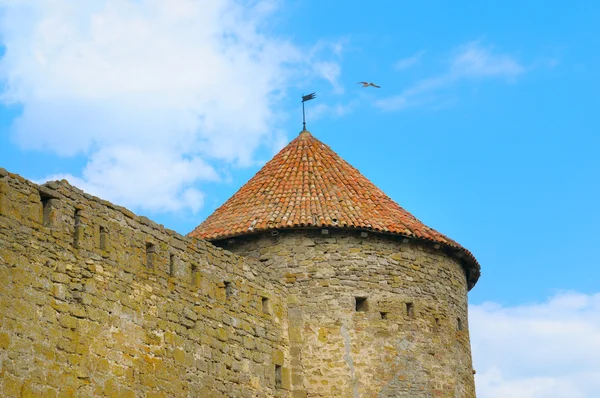Fästningen tower med tegeltak på blå himmel bakgrund — Stockfoto