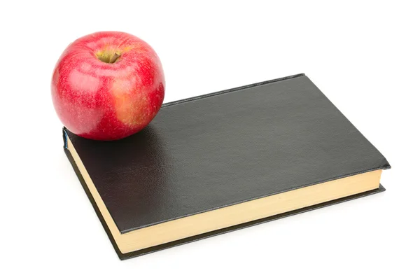 Βιβλία και μήλο που απομονώνονται σε λευκό φόντο — Φωτογραφία Αρχείου