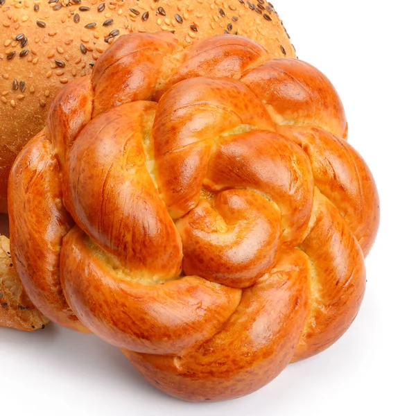 Rond Broodje Broodjes Geïsoleerd Witte Achtergrond — Stockfoto