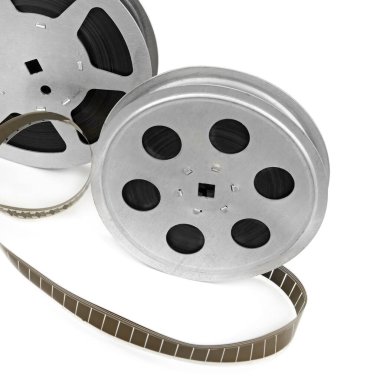 Eski film şeridi beyaz arkaplanda izole edildi.