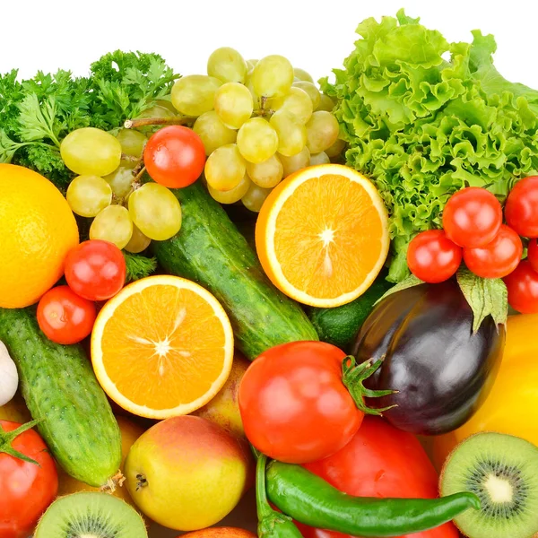 Frutas Legumes Isolados Sobre Fundo Branco Alimentos Saudáveis — Fotografia de Stock