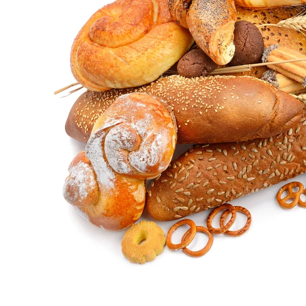 Asortyment Chleba Bułek Rogalików Izolowanych Białym Tle Zdrowa Żywność — Zdjęcie stockowe