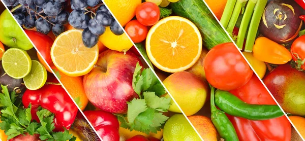 Frutta Fresca Verdura Sfondo Collage Ampia Foto — Foto Stock