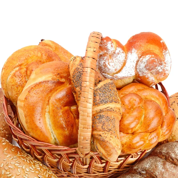 Various Sweet Pastries Basket Isolated White Background — Stock Photo, Image