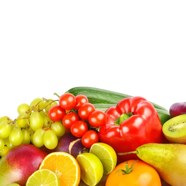 Sada Zeleniny Ovoce Izolovaných Bílém Pozadí Volné Místo Pro Text — Stock fotografie