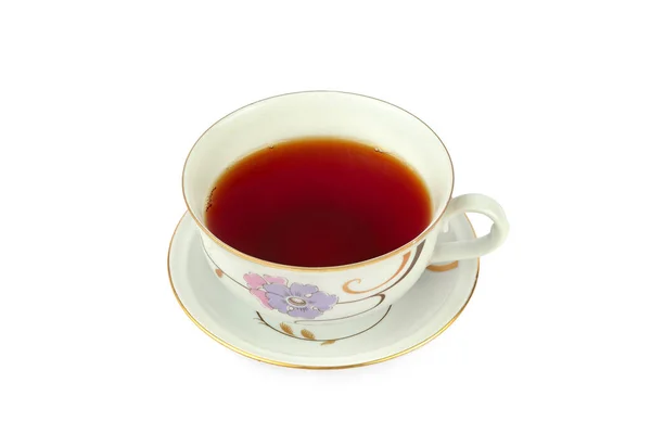Elegante Antike Teetasse Und Untertasse Isoliert Auf Weißem Hintergrund — Stockfoto