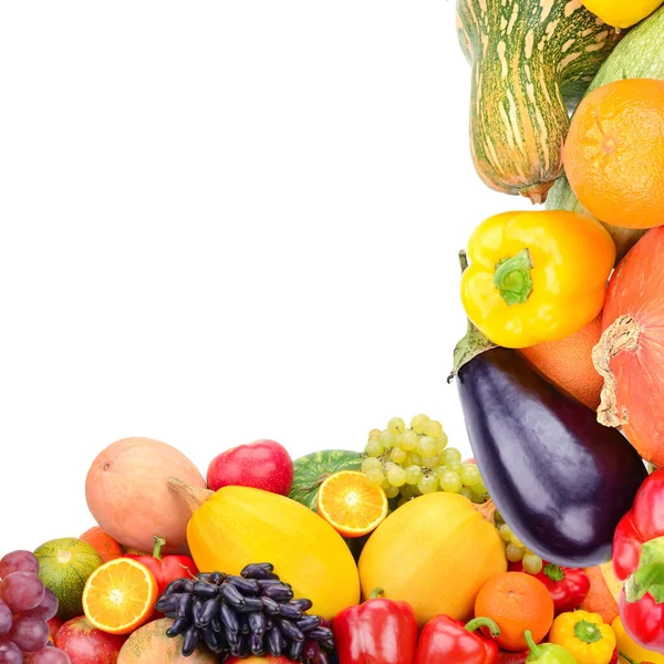 Marco Verduras Frutas Sobre Fondo Blanco Copiar Espacio Vista Superior — Foto de Stock