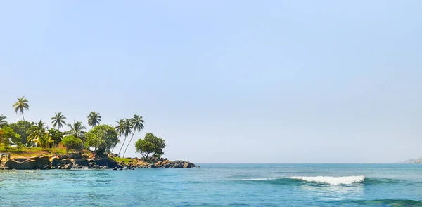 Tropical Beach Beautiful Palm Trees Concept Travel Wide Photo — Stock Photo, Image